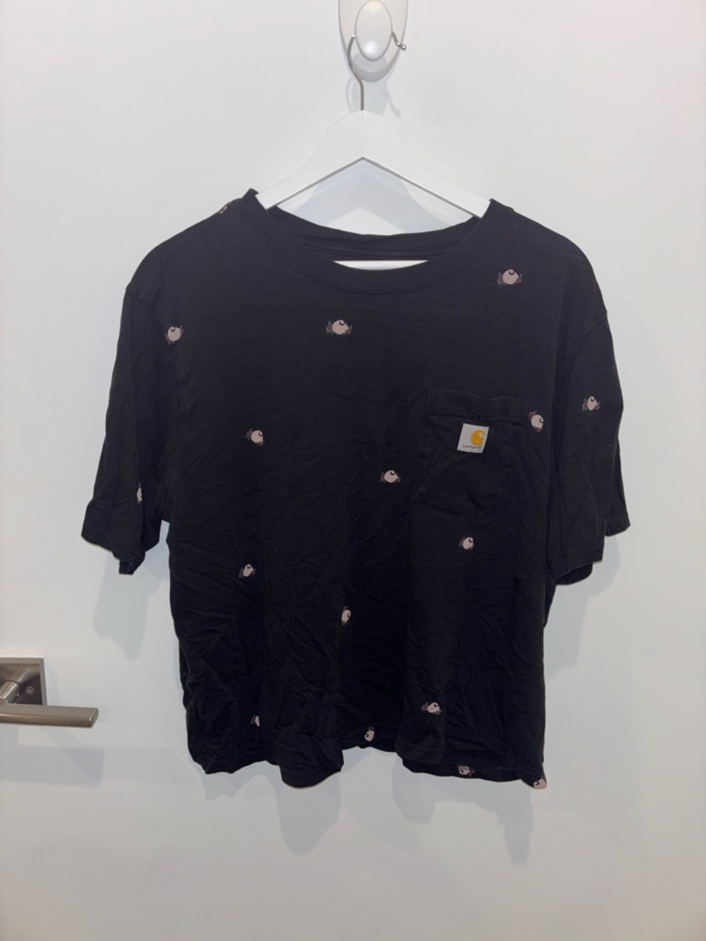 Carhartt Black Logo Tag Loose Fit Crop Tee
